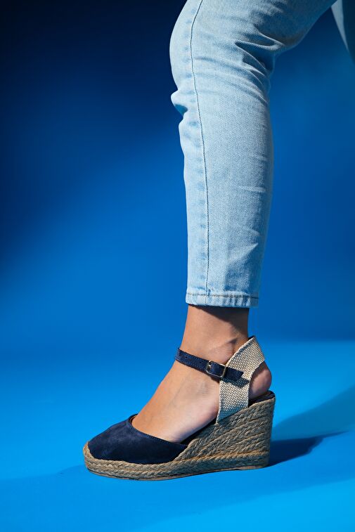 SİNTA Kot Mavi Süet Deri Kadın Topuklu Sandalet - Görsel 4