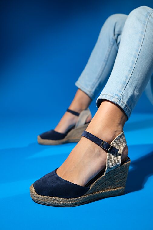 SİNTA Kot Mavi Süet Deri Kadın Topuklu Sandalet - Görsel 5