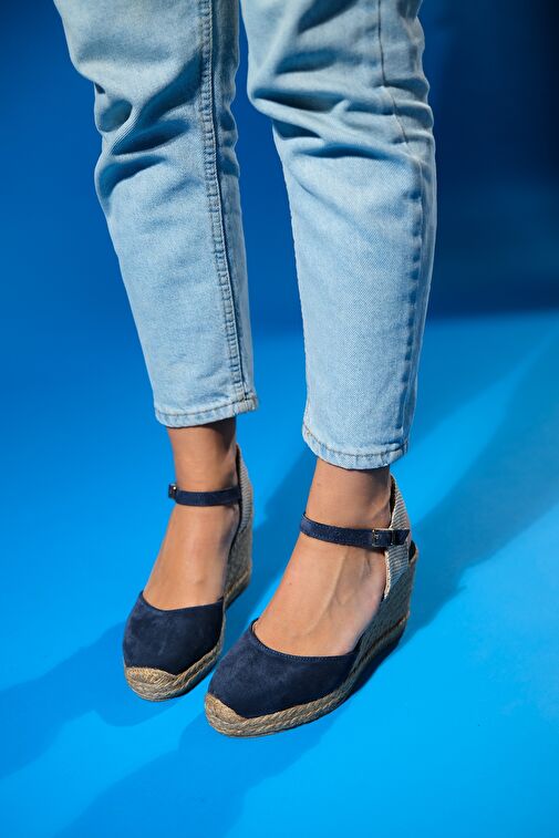 SİNTA Kot Mavi Süet Deri Kadın Topuklu Sandalet - Görsel 6