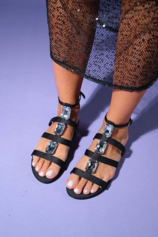 Luvi Shoes Siyah Kadın Saten Sandalet 103-107 - Görsel 6