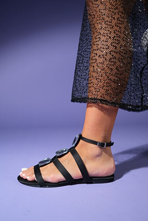 Luvi Shoes Siyah Kadın Saten Sandalet 103-107 - Görsel 8