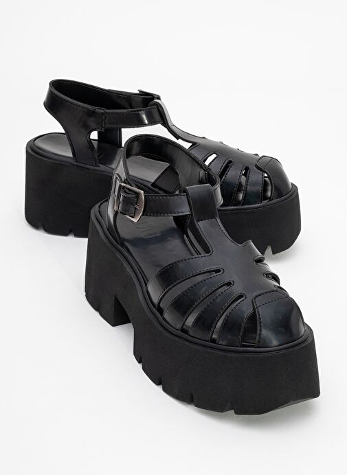 VERUA Siyah Kadın Kalın Tabanlı Sandalet - Görsel 2