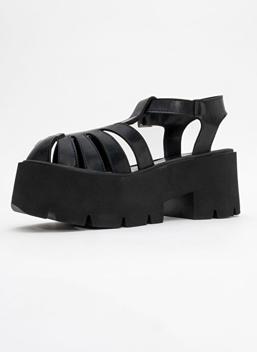 VERUA Siyah Kadın Kalın Tabanlı Sandalet - Görsel 5