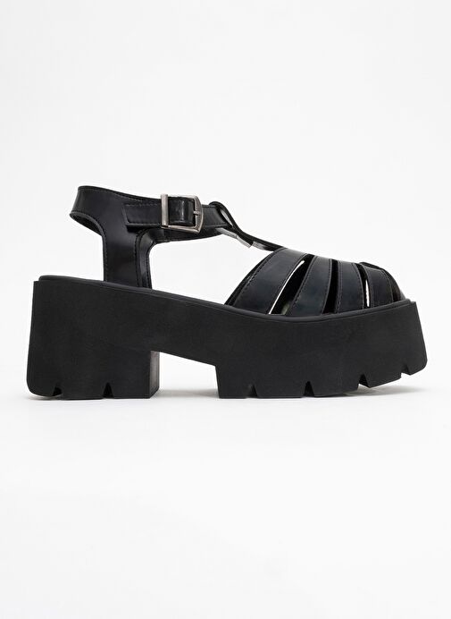 VERUA Siyah Kadın Kalın Tabanlı Sandalet - Görsel 7