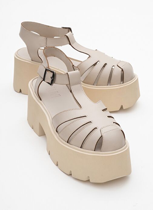 VERUA Krem Kadın Kalın Tabanlı Sandalet - Görsel 2