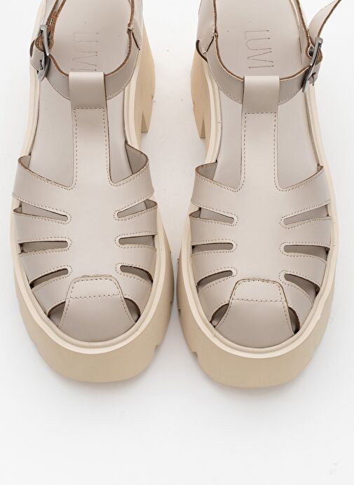 VERUA Krem Kadın Kalın Tabanlı Sandalet - Görsel 3