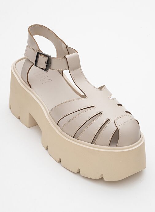 VERUA Krem Kadın Kalın Tabanlı Sandalet - Görsel 4