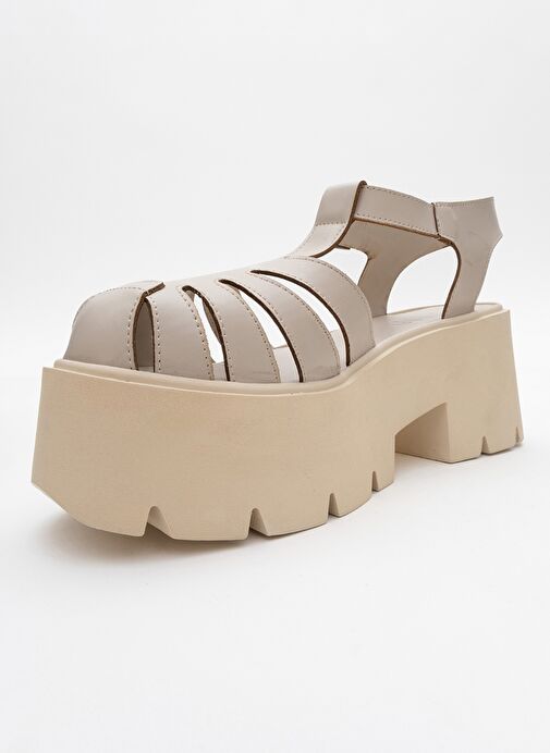 VERUA Krem Kadın Kalın Tabanlı Sandalet - Görsel 5