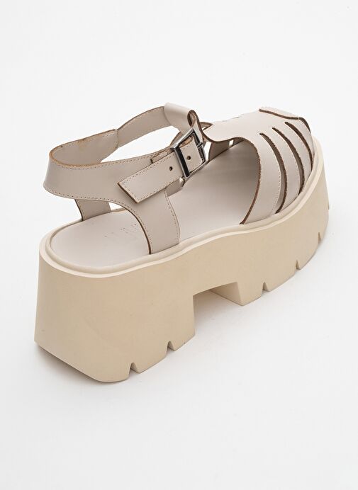VERUA Krem Kadın Kalın Tabanlı Sandalet - Görsel 6