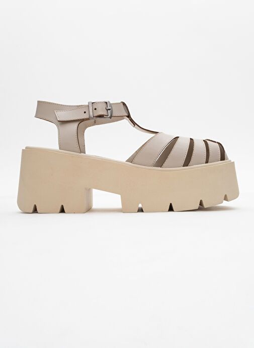 VERUA Krem Kadın Kalın Tabanlı Sandalet - Görsel 7