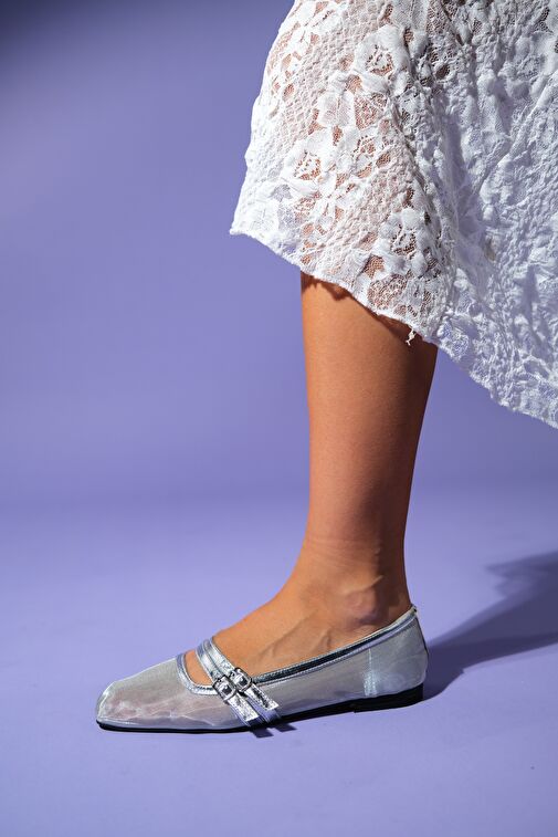 MOANA Gümüş Fileli Kadın Babet Ayakkabı - Görsel 5