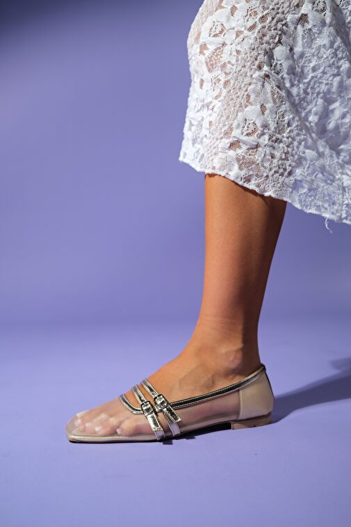 MOANA Altın Fileli Kadın Babet Ayakkabı - Görsel 7