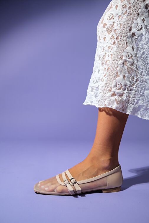 MOANA Bej Fileli Kadın Babet Ayakkabı - Görsel 4