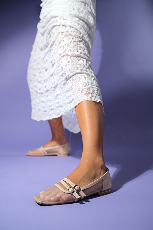 MOANA Bej Fileli Kadın Babet Ayakkabı - Görsel 6