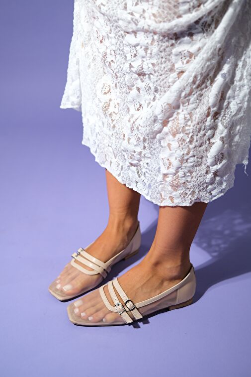 MOANA Bej Fileli Kadın Babet Ayakkabı - Görsel 7
