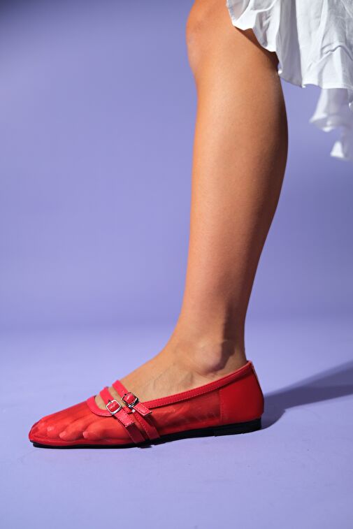 MOANA Kırmızı Fileli Kadın Babet Ayakkabı - Görsel 6