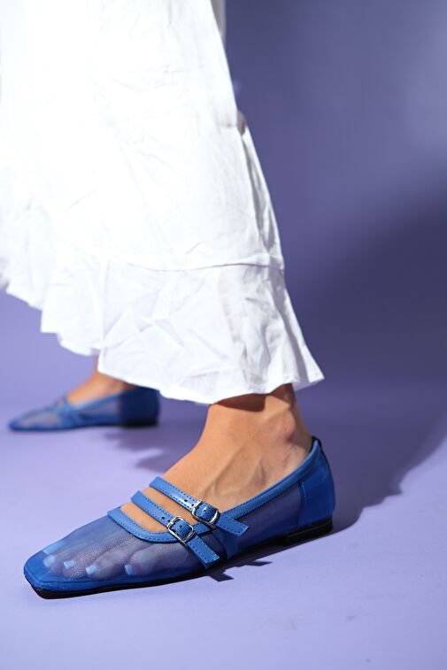 MOANA Mavi Fileli Kadın Babet Ayakkabı - Görsel 5