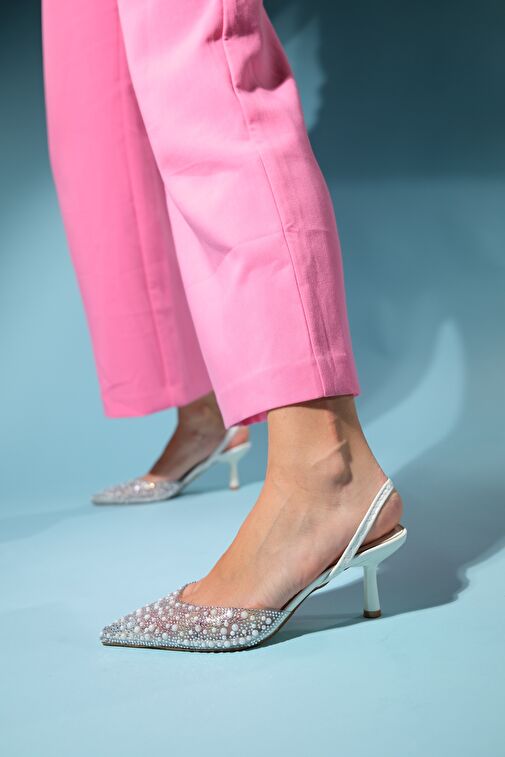 PERUN Sedef İncili Şeffaf Kadın İnce Topuklu Abiye Ayakkabı - Görsel 4