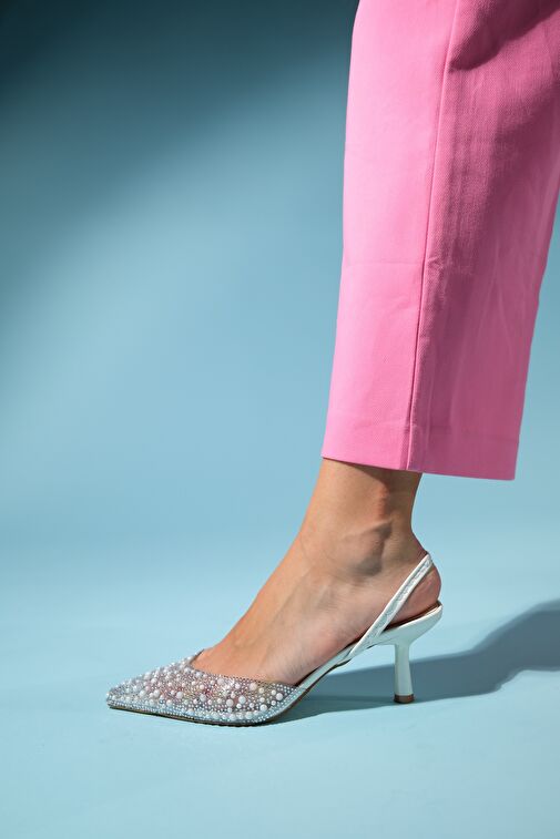 PERUN Sedef İncili Şeffaf Kadın İnce Topuklu Abiye Ayakkabı - Görsel 5