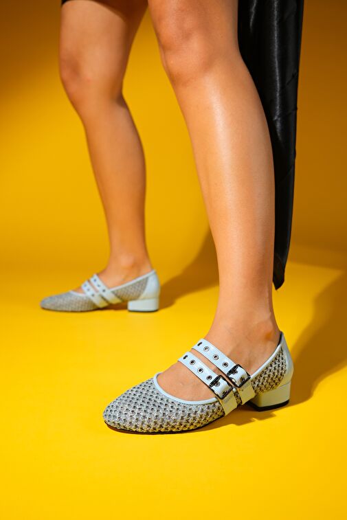 LAPIS Bebe Mavi Hasır Kadın Kısa Topuklu Ayakkabı - Görsel 3