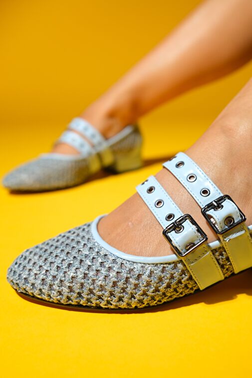 LAPIS Bebe Mavi Hasır Kadın Kısa Topuklu Ayakkabı - Görsel 4