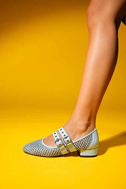 LAPIS Bebe Mavi Hasır Kadın Kısa Topuklu Ayakkabı - Görsel 6