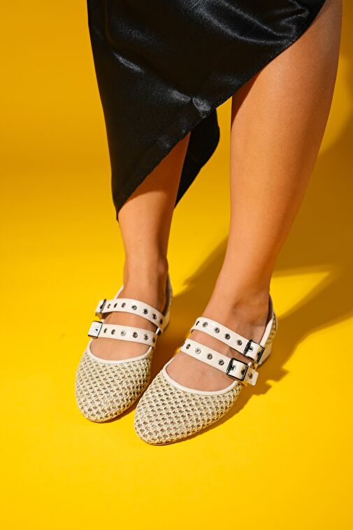 LAPIS Bej Hasır Kadın Kısa Topuklu Ayakkabı - Görsel 3