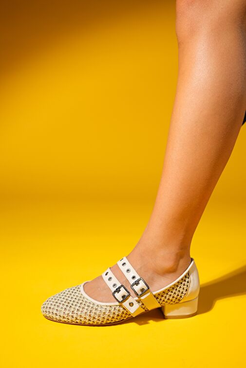 LAPIS Bej Hasır Kadın Kısa Topuklu Ayakkabı - Görsel 4