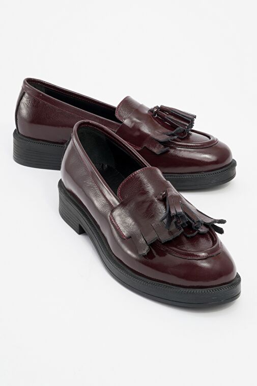 MİLİNA Bordo Rugan Püsküllü Hakiki Deri Kadın Loafer Ayakkabı - Görsel 2