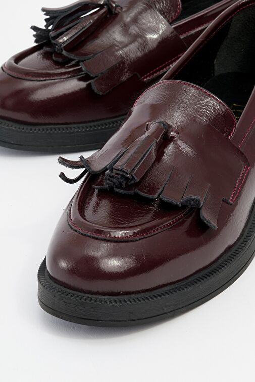 MİLİNA Bordo Rugan Püsküllü Hakiki Deri Kadın Loafer Ayakkabı - Görsel 4