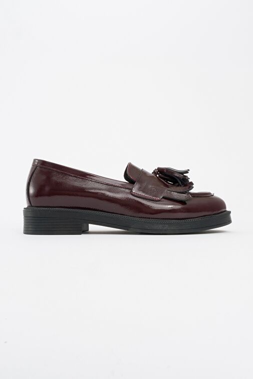 MİLİNA Bordo Rugan Püsküllü Hakiki Deri Kadın Loafer Ayakkabı - Görsel 5