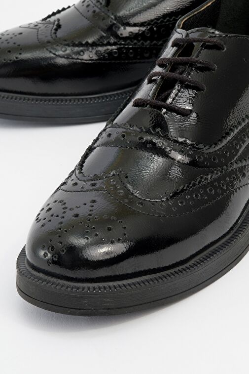 AVRA Siyah Rugan Hakiki Deri Kadın Oxford Ayakkabı - Görsel 4