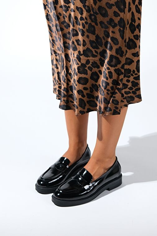 PLİNE Siyah Rugan Hakiki Deri Kadın Loafer Ayakkabı - Görsel 6