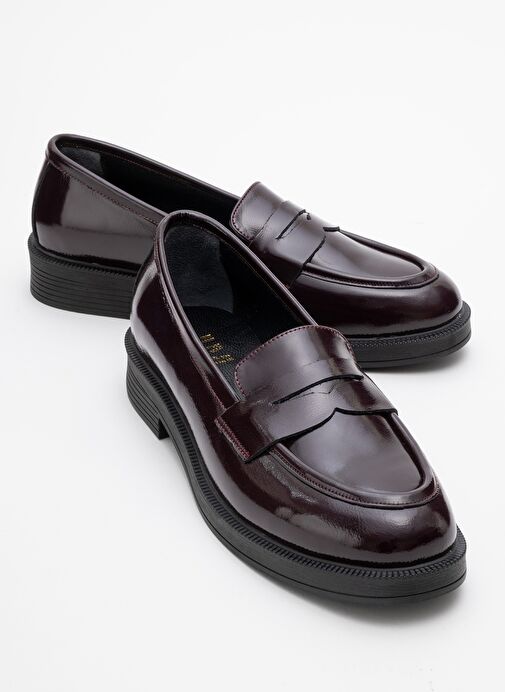 PLİNE Bordo Rugan Hakiki Deri Kadın Loafer Ayakkabı - Görsel 2