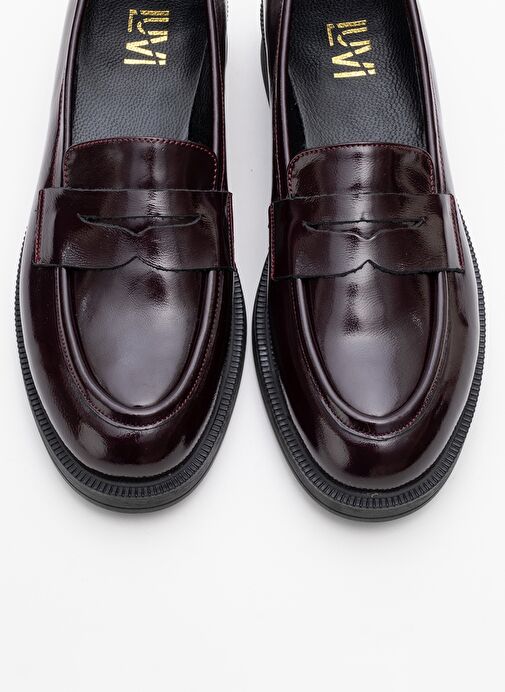 PLİNE Bordo Rugan Hakiki Deri Kadın Loafer Ayakkabı - Görsel 3