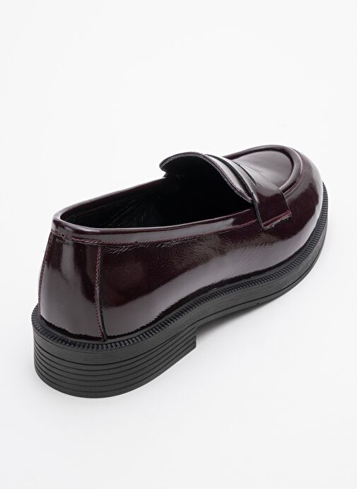 PLİNE Bordo Rugan Hakiki Deri Kadın Loafer Ayakkabı - Görsel 4