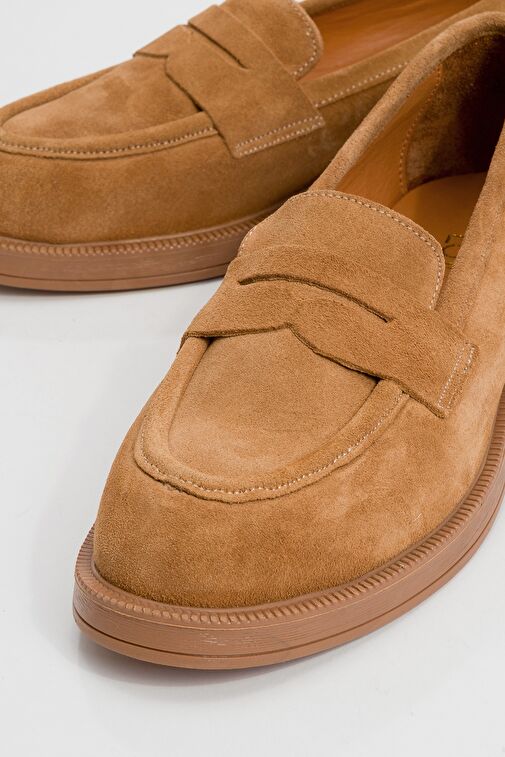 PLİNE Toprak Süet Hakiki Deri Kadın Loafer AyakkabI - Görsel 4