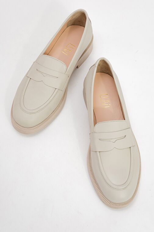 PLİNE Ekru Cilt Hakiki Deri Kadın Loafer Ayakkabı - Görsel 3