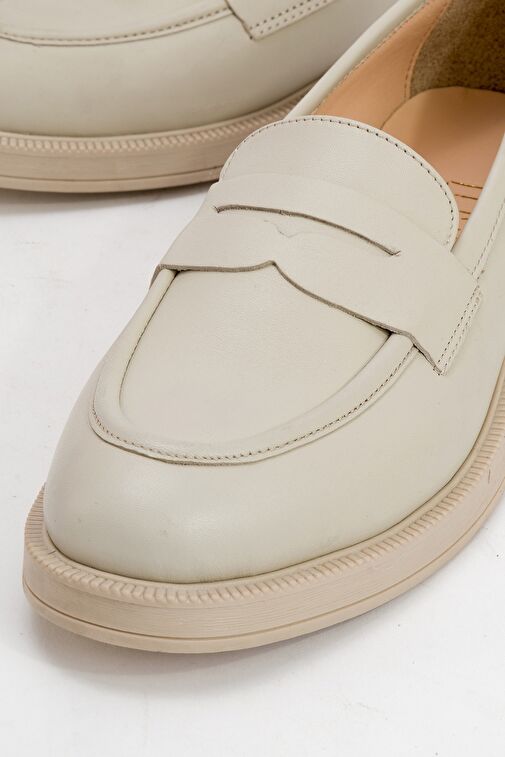 PLİNE Ekru Cilt Hakiki Deri Kadın Loafer Ayakkabı - Görsel 4