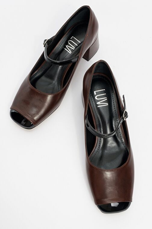 Luvi Shoes Kahverengi-Siyah Kadın Topuklu Sandalet 124-2513 - Görsel 3