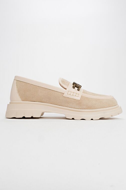 PRAY Bej Süet Tokalı Kadın Loafer Ayakkabı - Görsel 2