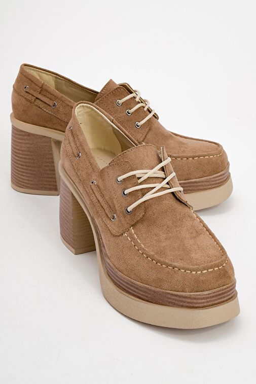 DUDLEY Koyu Bej Süet Bağcıklı Kadın Platform Topuklu Ayakkabı - Görsel 2