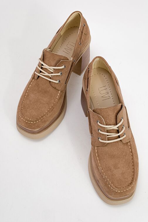 DUDLEY Koyu Bej Süet Bağcıklı Kadın Platform Topuklu Ayakkabı - Görsel 3