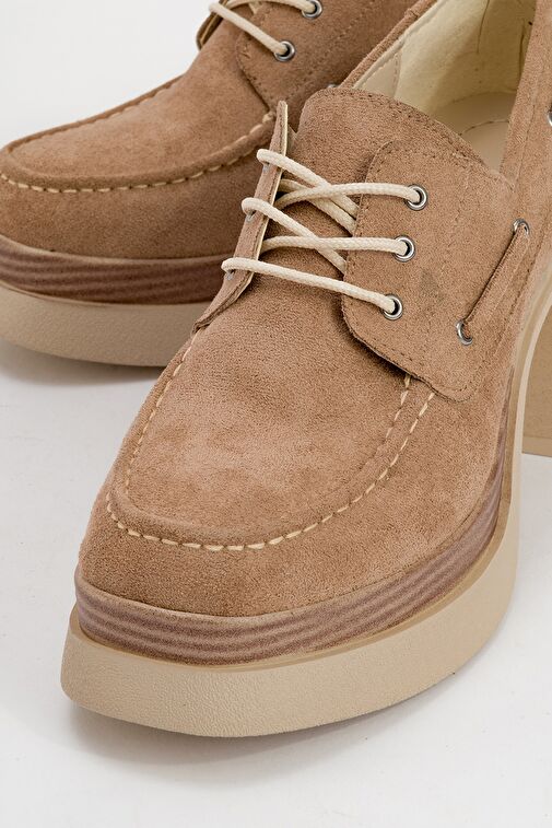 DUDLEY Koyu Bej Süet Bağcıklı Kadın Platform Topuklu Ayakkabı - Görsel 4