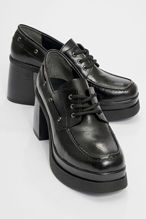 DUDLEY Siyah Cilt Bağcıklı Kadın Platform Topuklu Ayakkabı - Görsel 2