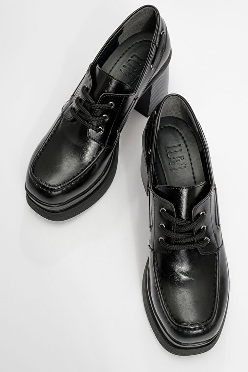 DUDLEY Siyah Cilt Bağcıklı Kadın Platform Topuklu Ayakkabı - Görsel 3