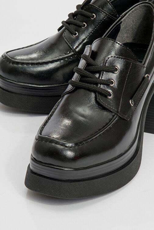 DUDLEY Siyah Cilt Bağcıklı Kadın Platform Topuklu Ayakkabı - Görsel 4