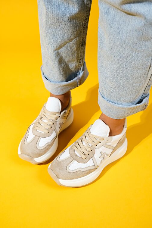 NOLTON Bej-Beyaz Kadın Spor Ayakkabı - Görsel 7