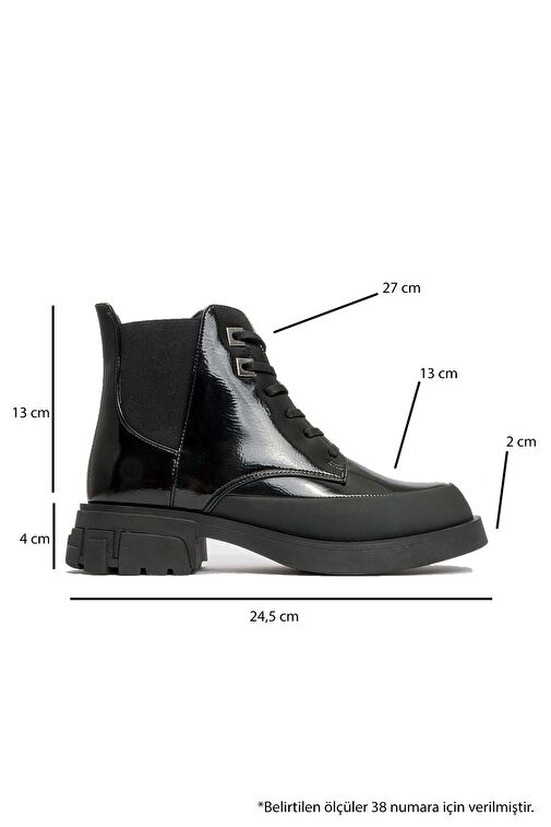 CHALLO Siyah Rugan Bağcıklı Lastikli Kadın Postal Bot - Görsel 5