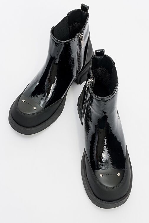 ALBİA Siyah Rugan Fermuarlı Lastikli Kadın Bot - Görsel 3